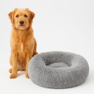 Cama Redonda Para Perro Gato Mascota Antiestrés Mr Wuff Gris 100cm