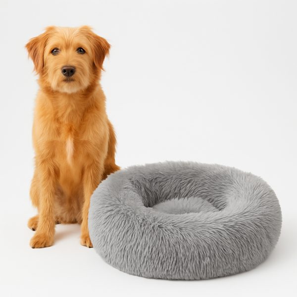Cama Redonda Para Perro Gato Mascota Antiestrés Mr Wuff Gris 100cm