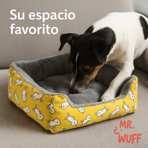 Cama Para Perro Gato Rectangular Acolchonada Mr Wuff Tallas Amarillo Con Gris 70x50 - Imagen 9