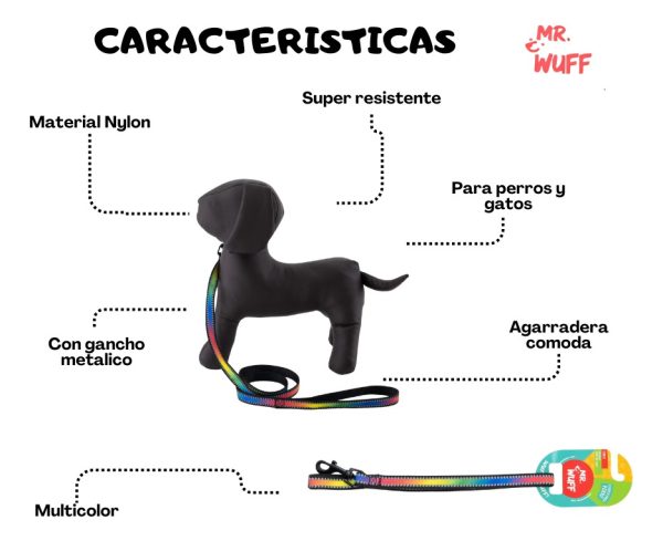 Correa Para Perros Grande Resistente Fuerte 1.20m Mr Wuff Multicolor - Imagen 5