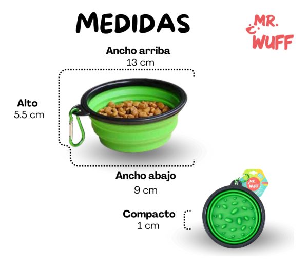 Plato Comedero Para Perro Plegable Interactivo Chico Mr Wuff Verde - Imagen 3