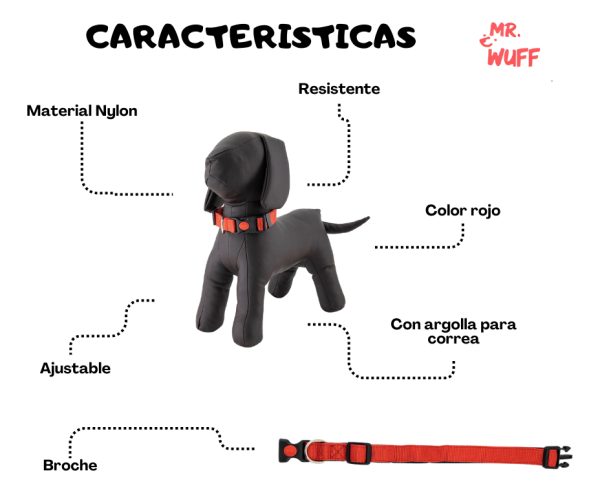 Collar Para Perros Gatos Mascotas Ajustable Mr Wuff Rojo Broche Xl - Imagen 4