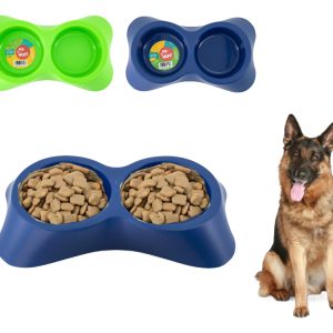 Plato Doble Comedero Para Perro Plastico Mediano Mr Wuff Color Azul