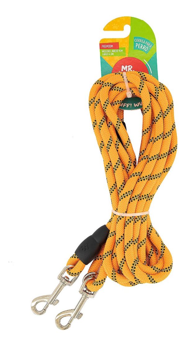 Correa Perro Larga 4.5m Reflejante Gancho Extra Mr Wuff Naranja - Imagen 2