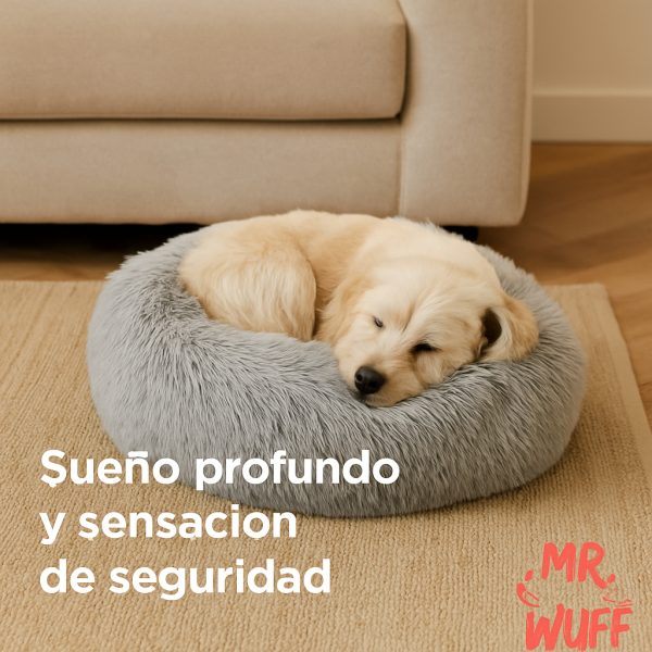 Cama Redonda Para Perro Gato Mascota Antiestrés Mr Wuff 100x100 Cm - Imagen 5