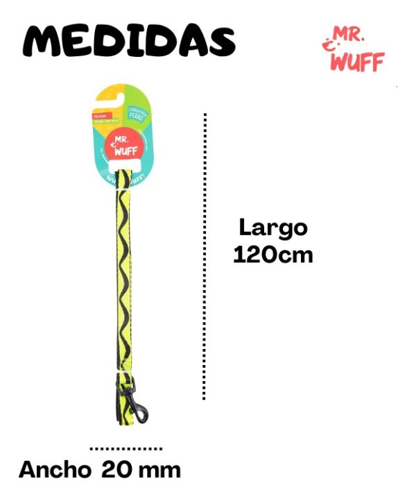 Correa Para Perros Grande Resistente Fuerte 1.20m Mr Wuff Amarillo - Imagen 3