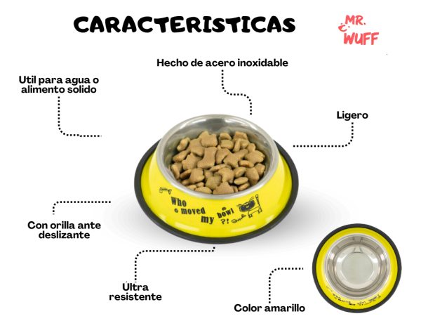 Plato Comedero Perro Antidezlizante 538 G 19oz 22 Cm Mr Wuff Amarillo - Imagen 5