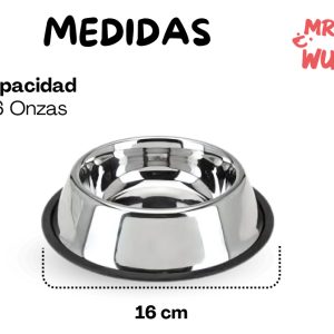 Plato Comedero Perro Antidezlizante 170 G 6 Oz 16 Cm Mr Wuff Color Plateado