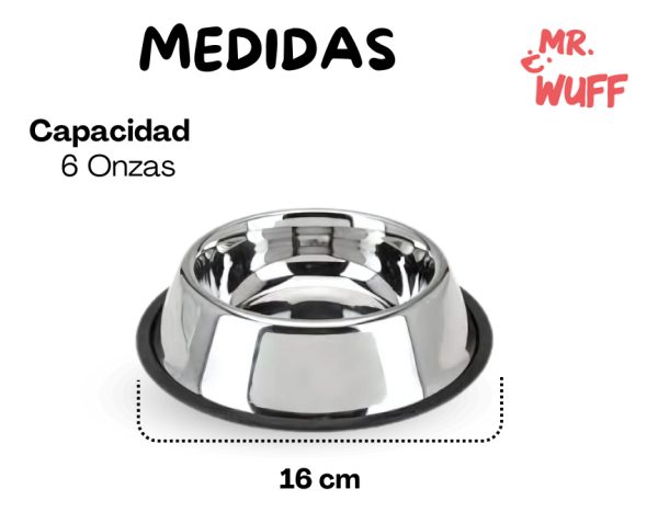 Plato Comedero Perro Antidezlizante 170 G 6 Oz 16 Cm Mr Wuff Color Plateado