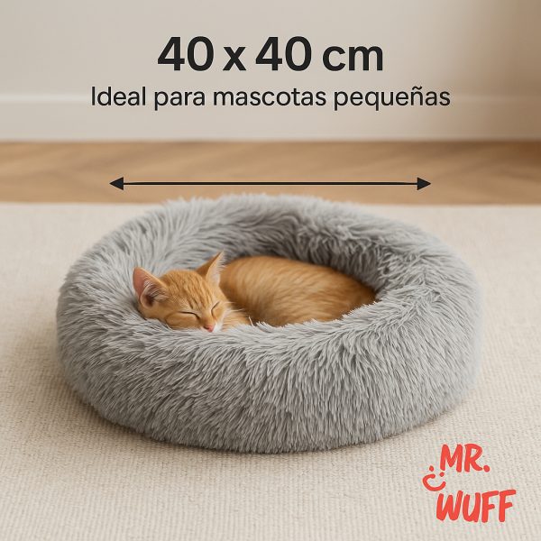 Cama Redonda Para Perro Gato Mascota Antiestrés 40x40 Cm Mr Wuff Gris - Imagen 3