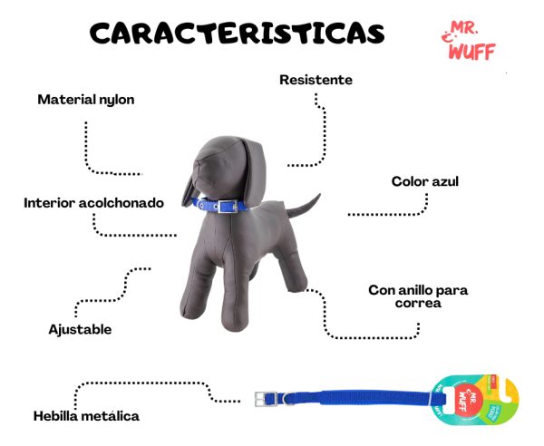 Collar Para Perro Hebilla Cinturon Metal Ajustable Mr Wuff Azul Collar Para Perro M - Imagen 5