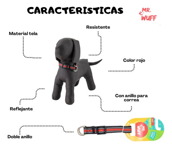 Collar Para Perro Reflejante Cierre Argollas Ajusta Mr Wuff Rojo Xl - Imagen 8