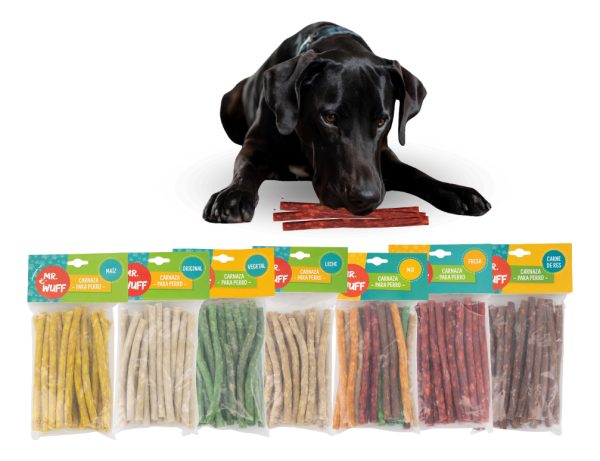 Premios Carnaza Perro Snack 20 Palitos 250gr Mr Wuff Sabor Fresa