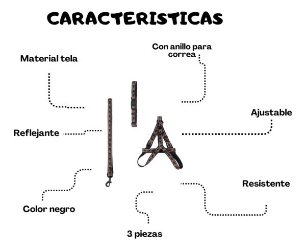 Pechera Arnés De Seguridad Perro Con Correa Y Collar Mr Wuff Negro M - Imagen 5
