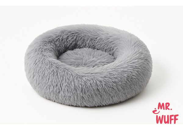 Cama Redonda Para Perro Gato Mascota Antiestrés Mr Wuff Gris 60cm - Imagen 4