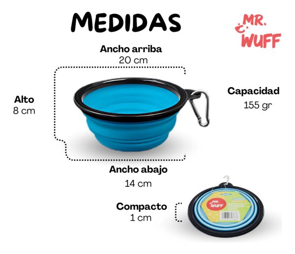 Plato Comedero Para Perro Plegable 155g Mr Wuff Color Azul - Imagen 3