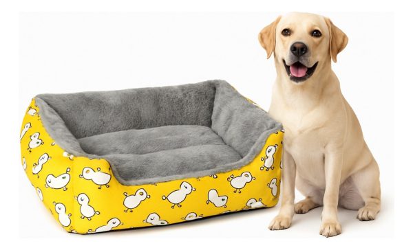 Cama Para Perro Gato Rectangular Acolchonada Mr Wuff Tallas Amarillo Con Gris 70x50