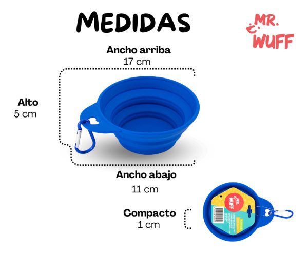 Plato Comedero Para Perro Plegable 11x6x3.5cm Mr Wuff Azul - Imagen 3