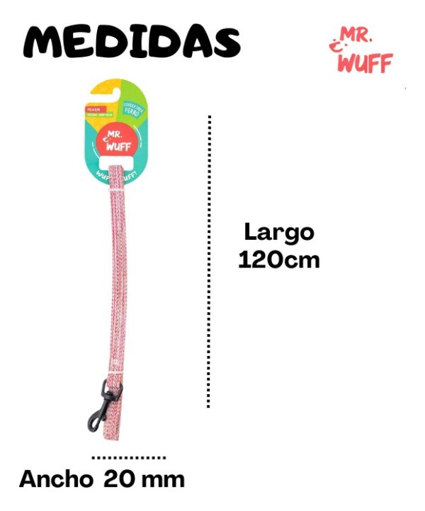 Correa Para Perros Grande Resistente Fuerte 1.20m Mr Wuff Color Rosa - Imagen 3