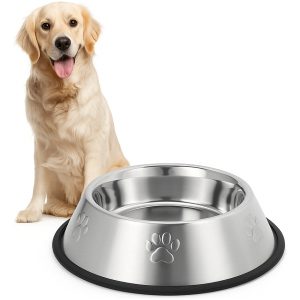 Plato Para Perro Comedero De Acero Inoxidable Antideslizante Plateado 24 Oz