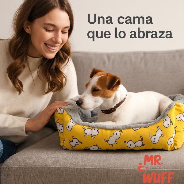 Cama Para Perro Gato Rectangular Acolchonada Mr Wuff Tallas Amarillo Con Gris 70x50 - Imagen 8