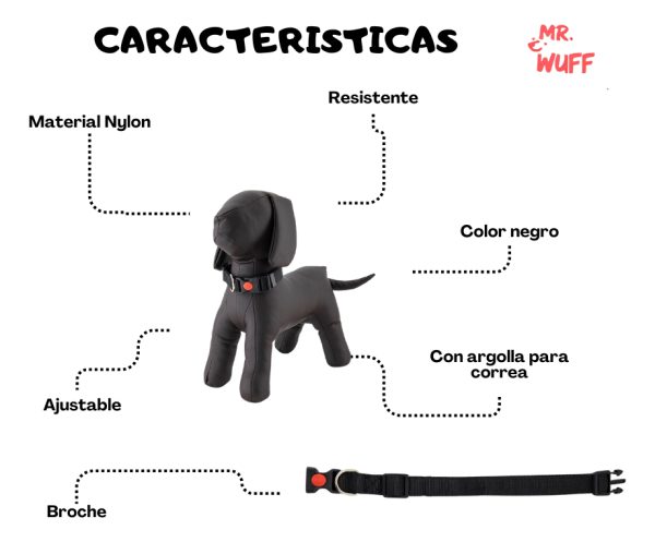 Collar Para Perros Gatos Mascotas Ajustable Mr Wuff Negro Broche Xl - Imagen 4