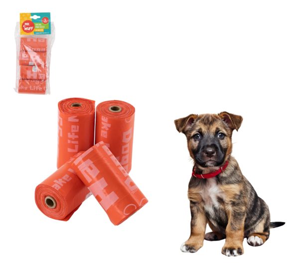 60 Bolsas Para Perros Popo Heces Sanitarias Mr Wuff 4 Rollos Color Rojo