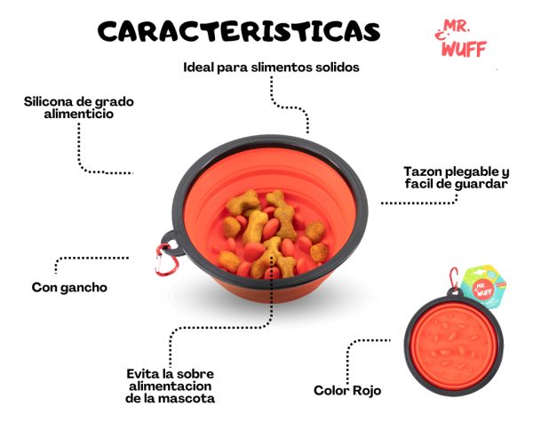 Plato Comedero Perro Plegable Interactivo Grande Mr Wuff Rojo - Imagen 5