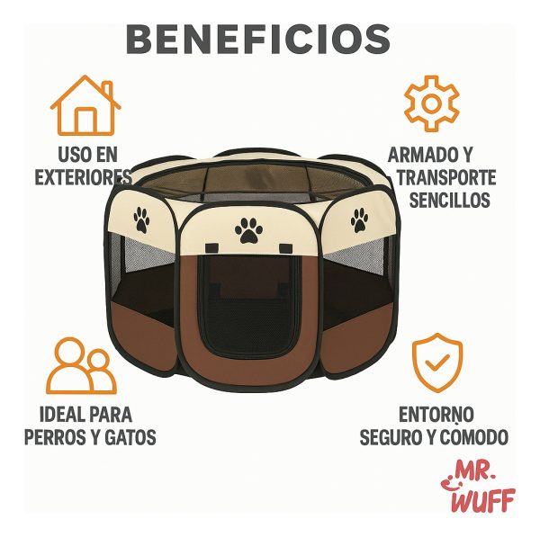 Casa Corral Para Perro Gato Conejo Mascota Plegable Mr Wuff Café / Grande - Imagen 7