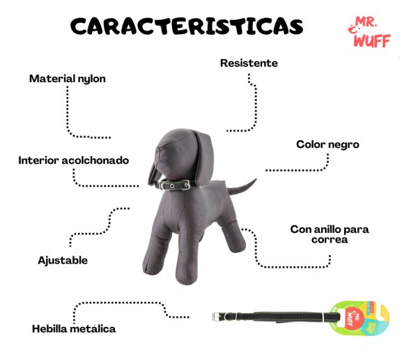 Collar Para Perro Cierre Hebilla Metalica Ajustable Mr Wuff Negro Collar Para Perro M - Imagen 5