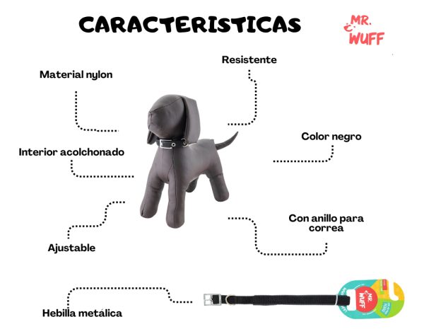 Collar Para Perro Hebilla Cinturon Metal Ajustable Mr Wuff Color Negro Tamaño Del Collar M - Imagen 5