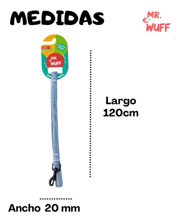 Correa Para Perros Grande Resistente Fuerte 1.20m Mr Wuff Color Azul - Imagen 3