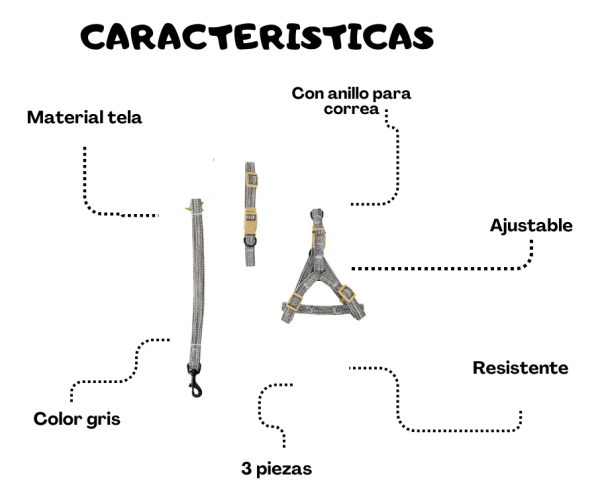 Pechera Arnés De Seguridad Perro Con Correa Y Collar Mr Wuff Gris M - Imagen 5