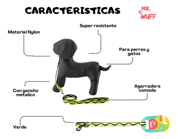 Correa Para Perros Grande Resistente Fuerte 1.20m Mr Wuff Amarillo - Imagen 5