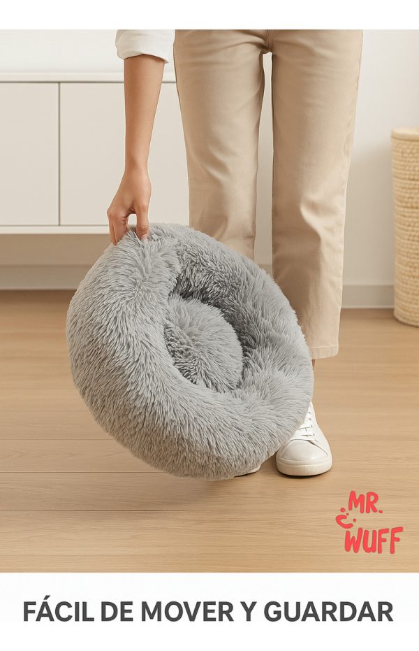 Cama Redonda Para Perro Gato Mascota Antiestrés 40x40 Cm Mr Wuff Gris - Imagen 11