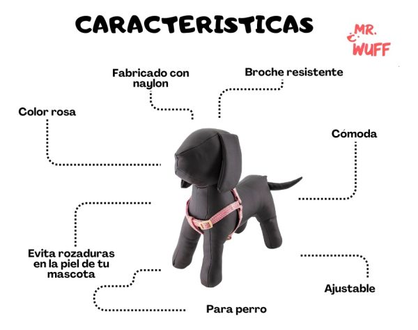 Pechera Arnes De Seguridad Para Perros Resistente Mr Wuff Rosa L - Imagen 7