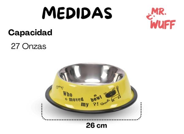 Plato Comedero Perro Antidezlizante 765 G 27oz 26 Cm Mr Wuff Amarillo - Imagen 3