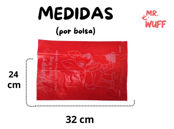 60 Bolsas Para Perros Popo Heces Sanitarias Mr Wuff 4 Rollos Color Rojo - Imagen 3