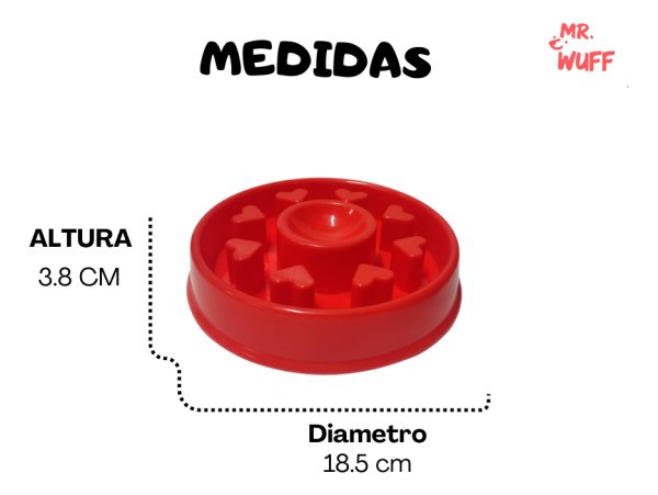 Plato Comedero Para Perro Interactivo Comida Lenta Mr Wuff Color Rojo Corazon - Imagen 3