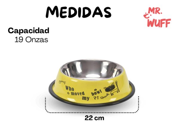 Plato Comedero Perro Antidezlizante 538 G 19oz 22 Cm Mr Wuff Color Amarillo - Imagen 3