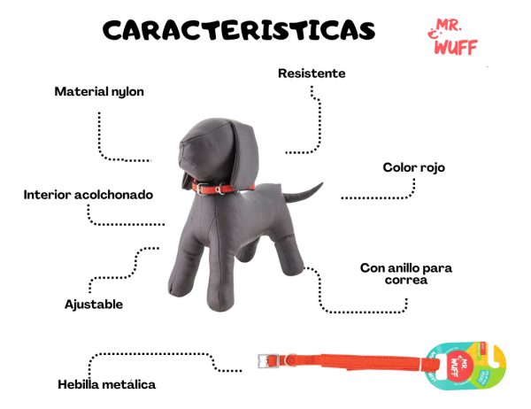 Collar Para Perro Cierre Hebilla Metalica Ajustable Mr Wuff Rojo Collar Para Perro M - Imagen 5