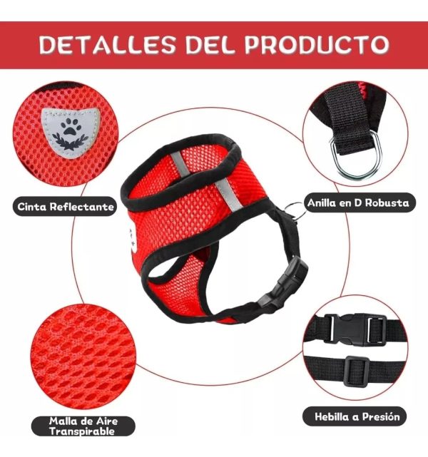 Pechera Perro Arnes Seguridad Mr Wuff Chico Mediano Y Grande Rojo M37-47cm - Imagen 3