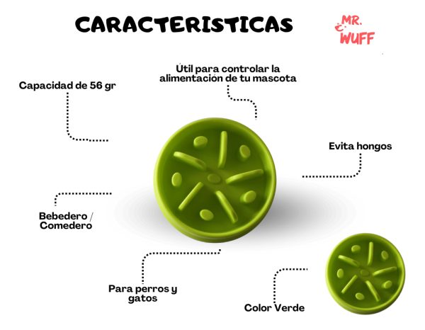 Plato Comedero Para Perro Interactivo Comida Lenta Mr Wuff Verde - Imagen 5