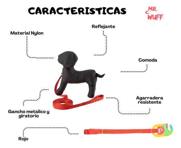 Correa Para Perro Larga 6m Resistente Mr Wuff Color Rojo - Imagen 5