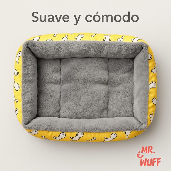 Cama Para Perro Gato Rectangular Acolchonada Mr Wuff Tallas Amarillo Con Gris 70x50 - Imagen 2