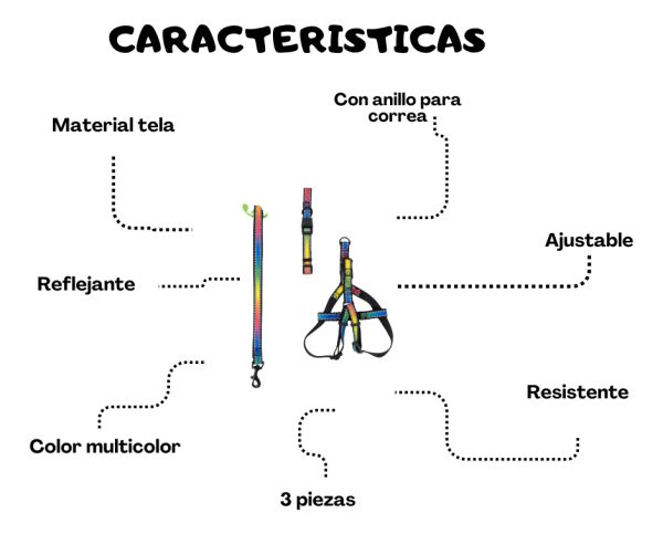 Pechera Arnés De Seguridad Perro Con Correa Y Collar Mr Wuff Multicolor L - Imagen 5