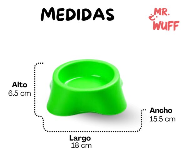 Plato Comedero Para Perro Plastico Mediano 18x15x6cm Mr Wuff Color Verde - Imagen 3