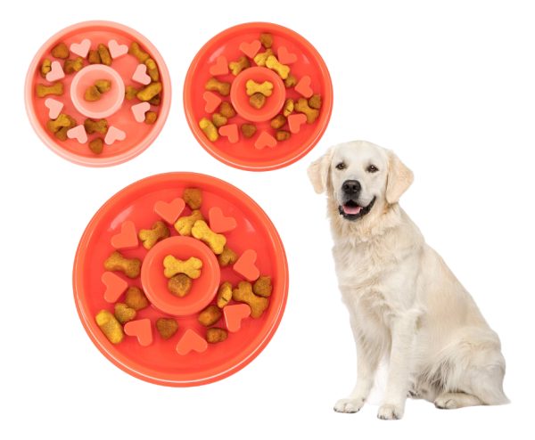 Plato Comedero Para Perro Interactivo Comida Lenta Mr Wuff Color Rojo Corazon