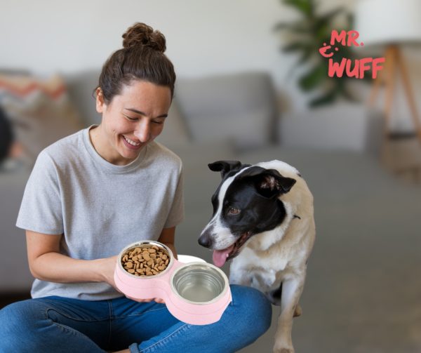Plato Comedero Doble Para Perro Con Tazones De Acero Inoxidable Mr Wuff Color Rosa - Imagen 6
