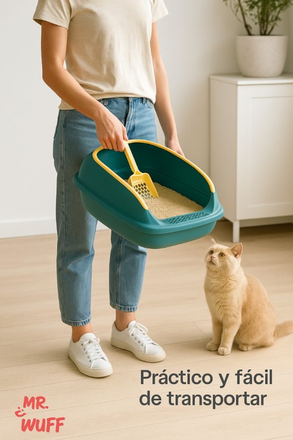 Arenero Sanitario Para Gato Abierto Con Pala Estable Mr Wuff Turquesa Grande - Imagen 6